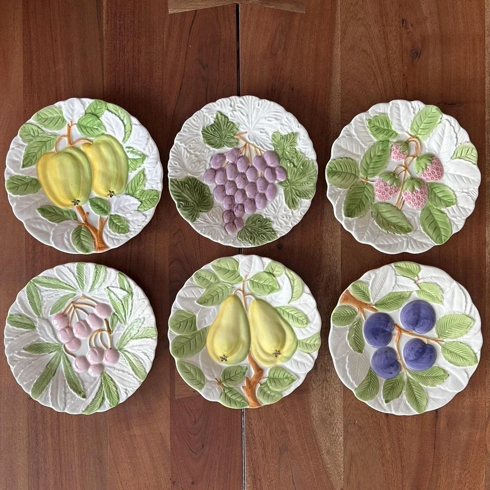 Erik Van Horn Fruit du Jour Plates Set of 6‎ Shafford Majolica 1987 Vintage